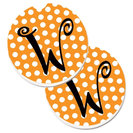 Carolines Treasures Monogram Initial W Orange Polkadots Set of 2 Cup Holder Car Coaster CJ1033-WCARC